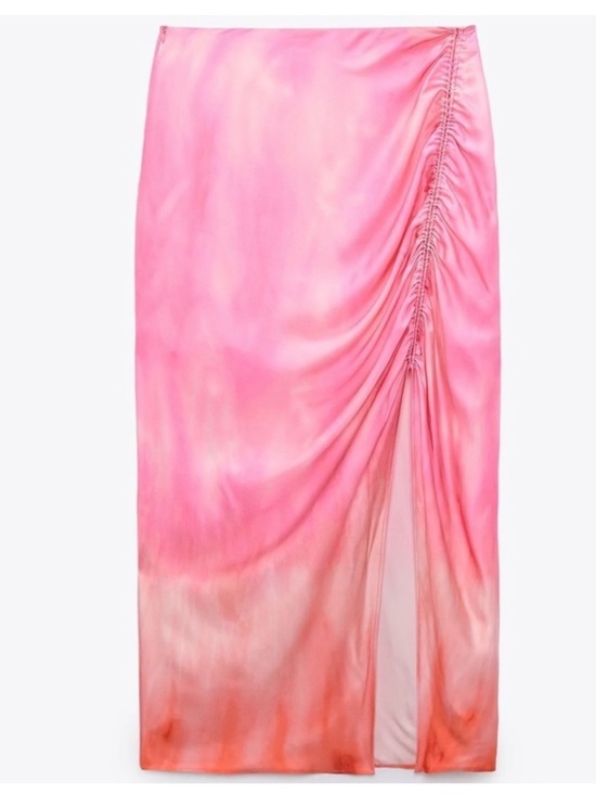 Zara Dresses & Skirts - Zara Pink to Coral Ombre Midi Skirt with Side Ruching